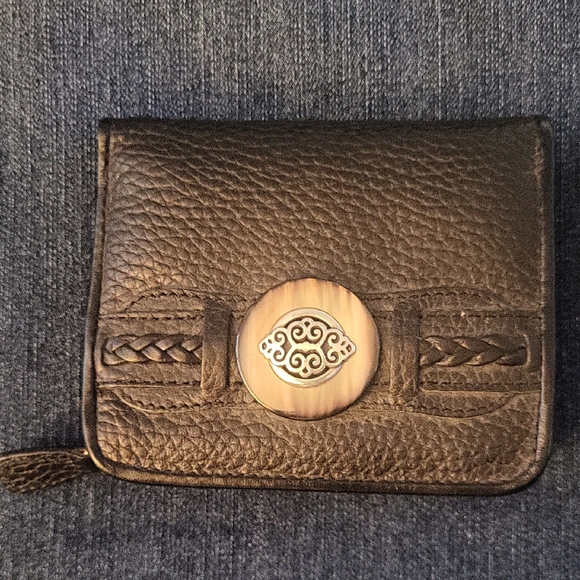 Brighton Handbags - Black Leather Wallet with Decorative Button